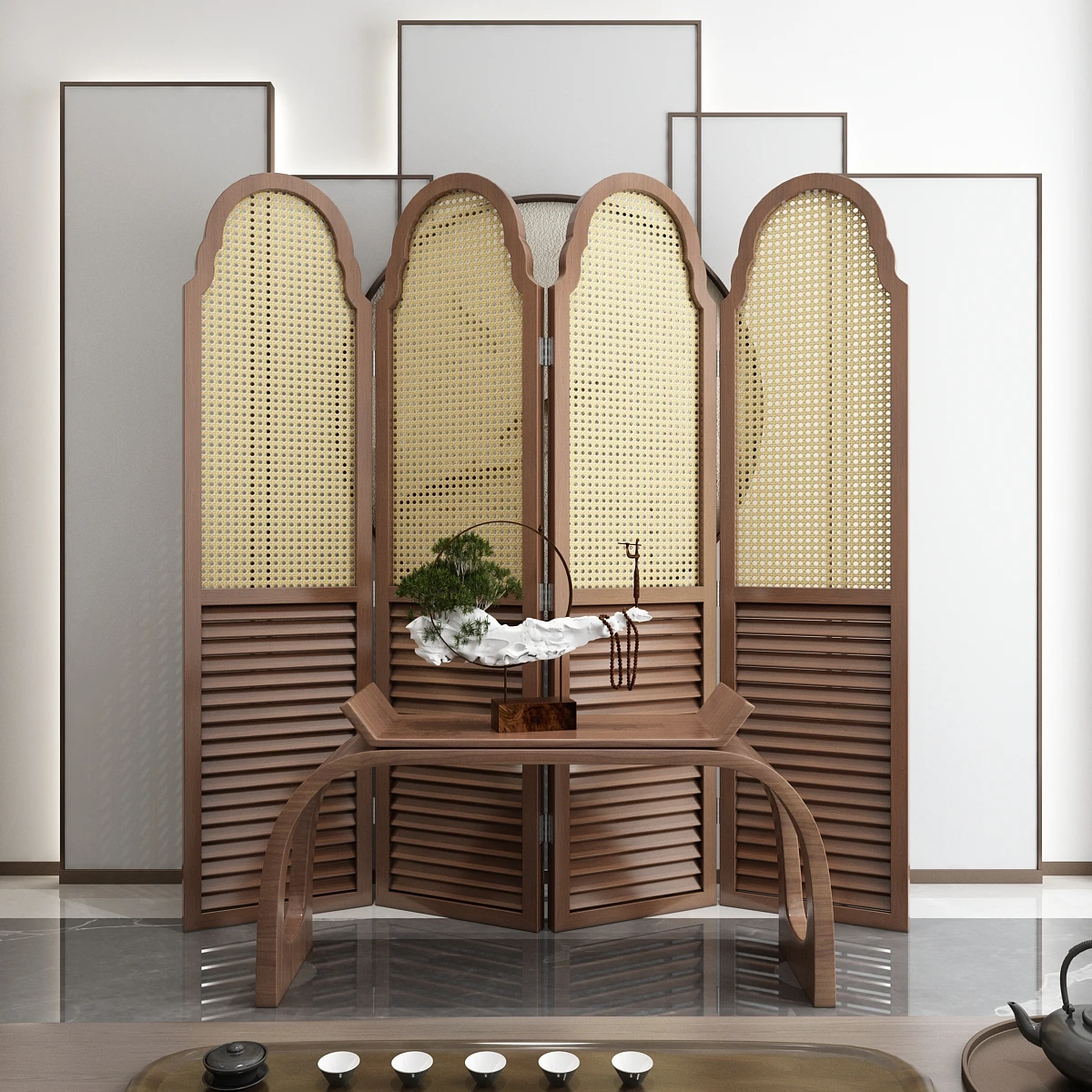 

Ins Simple Rattan Screen Partition Living Room Decoration Mobile Home Shelter Folding Folding Screen Solid Wood