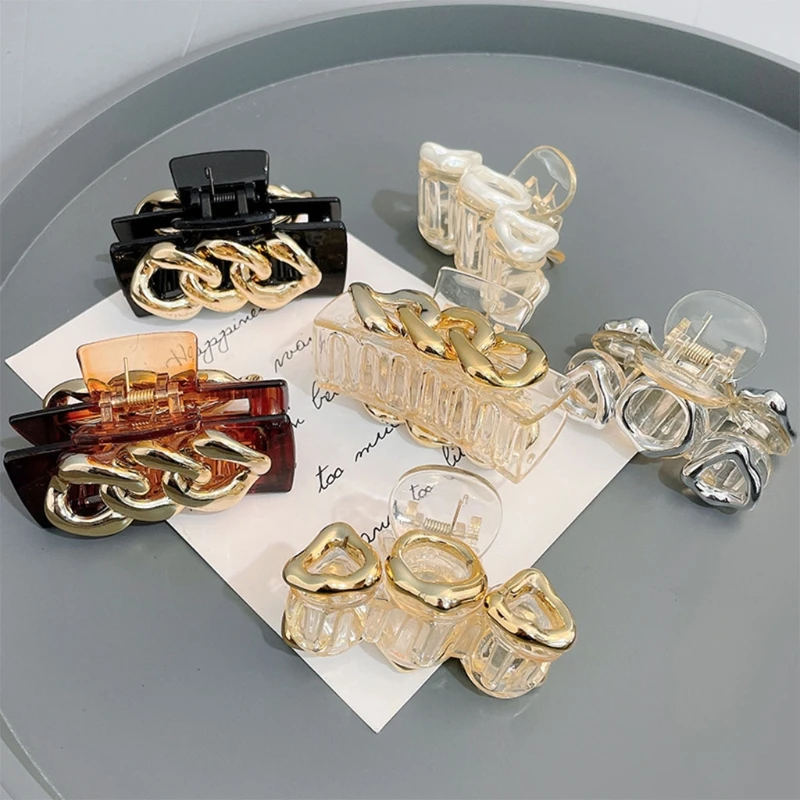 

Elegant Hair Claw Clip Transparent Hair Clips Clear Non Slip Resin Hair Catch Barrettes Ponytail Holder Retro Hair Props