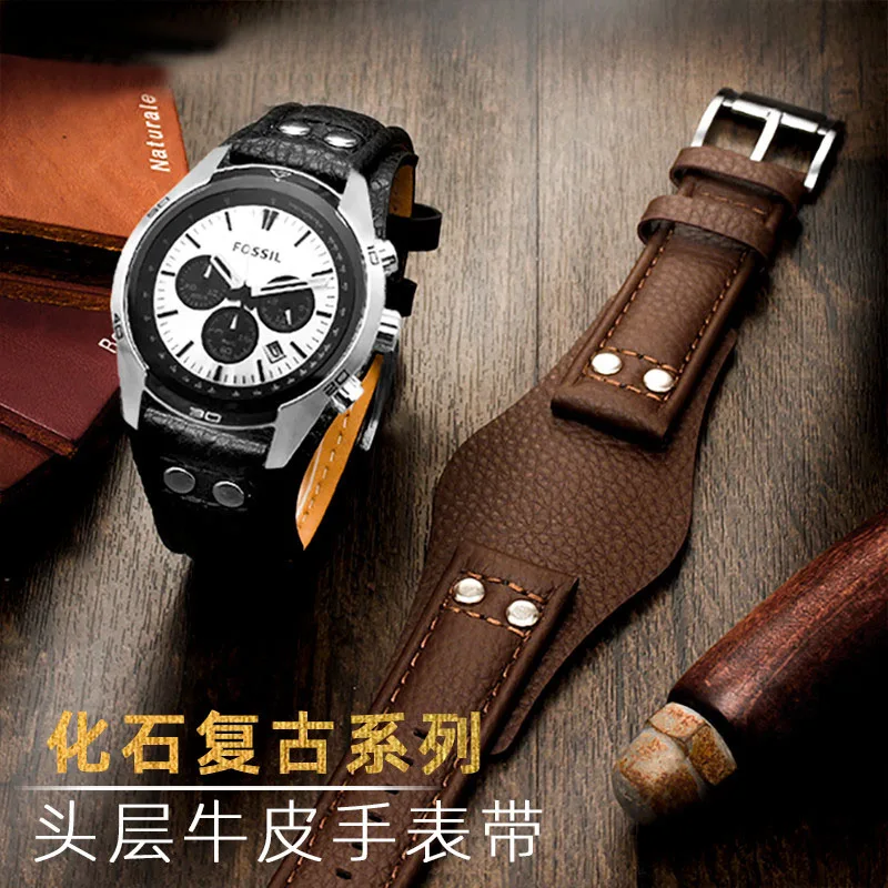 

22mm Black Brown Genuine Leather Men's Watch Strap For Fossil Ch2564 Ch2565 Ch2891ch3051 Wristband Tray Watchband Bracelet Belt