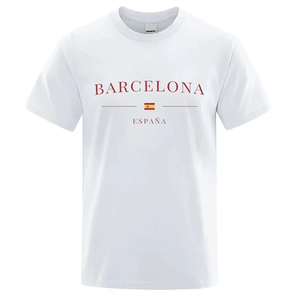 Мужская Хлопковая Футболка С Монограммой Барселоны Повседневная Умная Уличная