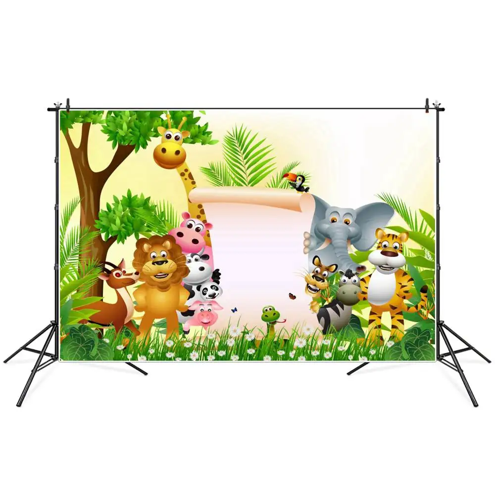 

Safari Jungle Animals Zoo Birthday Decoration Baby Photography Backdrops Banner Grassland Blank Paper Party Photo Backgrounds