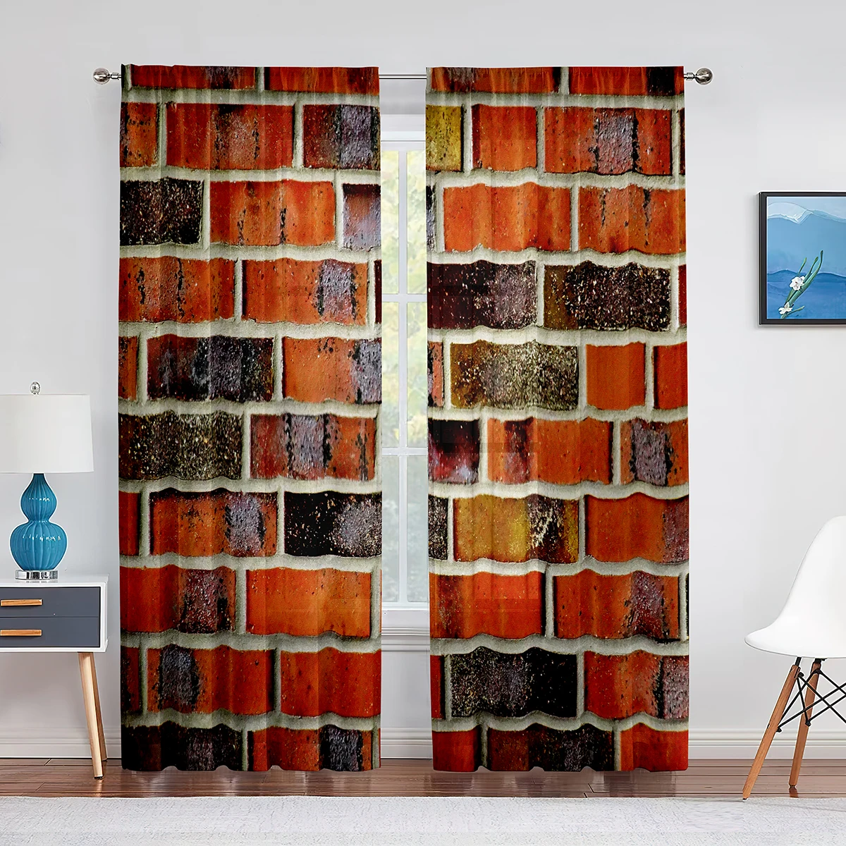 

Прозрачные шторы из вуали с изображением кирпичной стены, яркие цвета, для кухни, гостиной, спальни, современные декоративные тюлевые занавески для окон