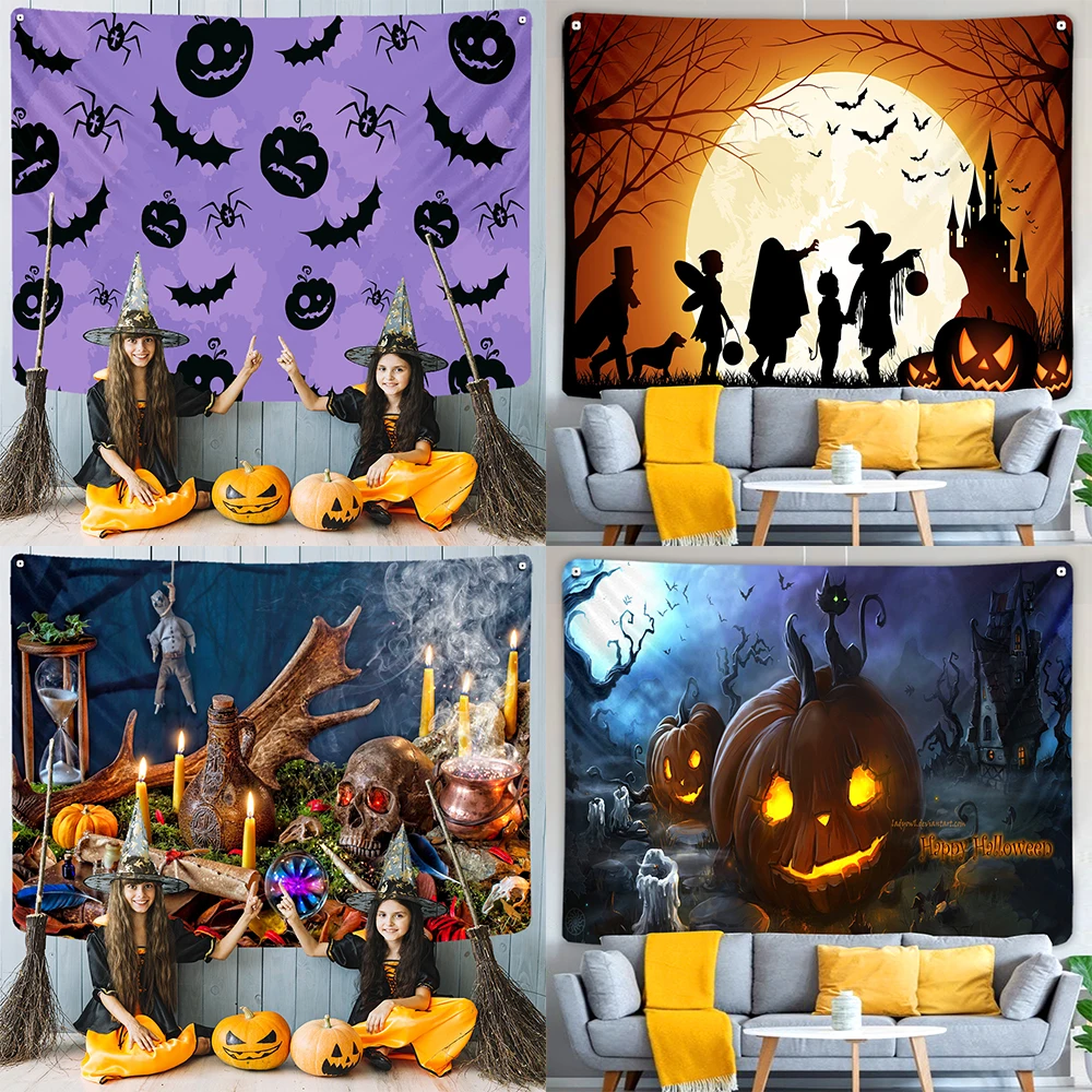 

Halloween Decoration Tapestry Pumpkin Haunted House Witch Bedroom Living Room Wall Decor Backdrop Fabric Home Decor Tapestry