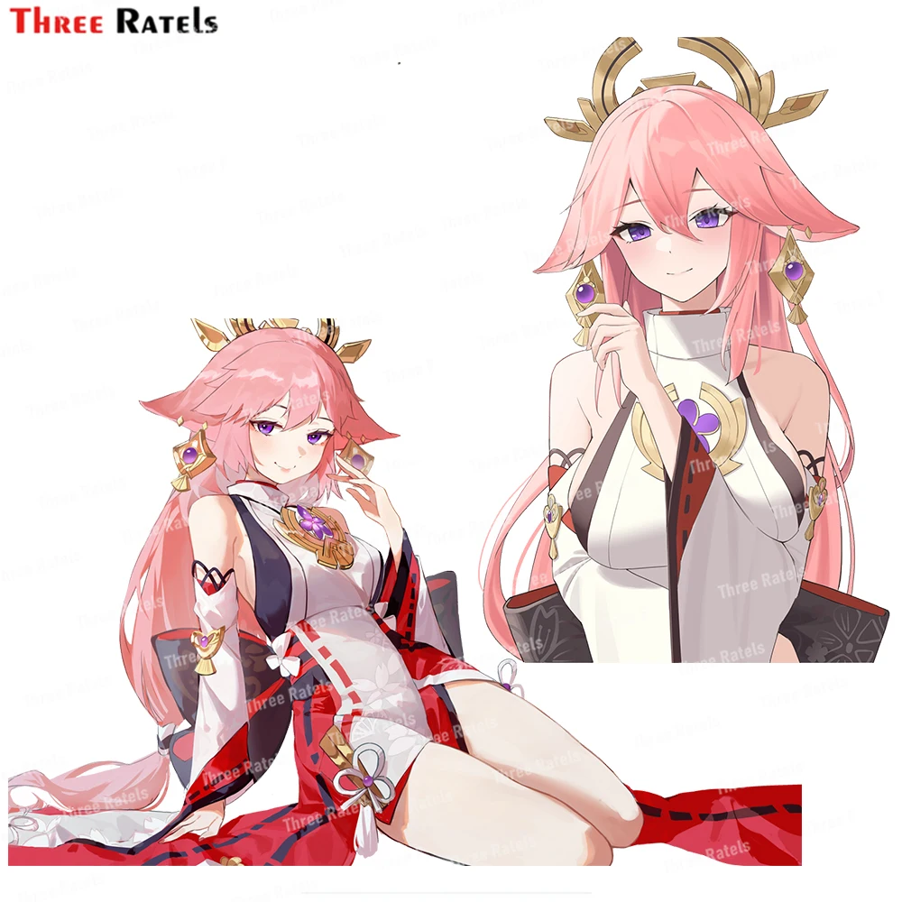 

Three Ratels I402 Yae Miko Genshin аниме Виниловая наклейка для окна автомобиля Наклейка s