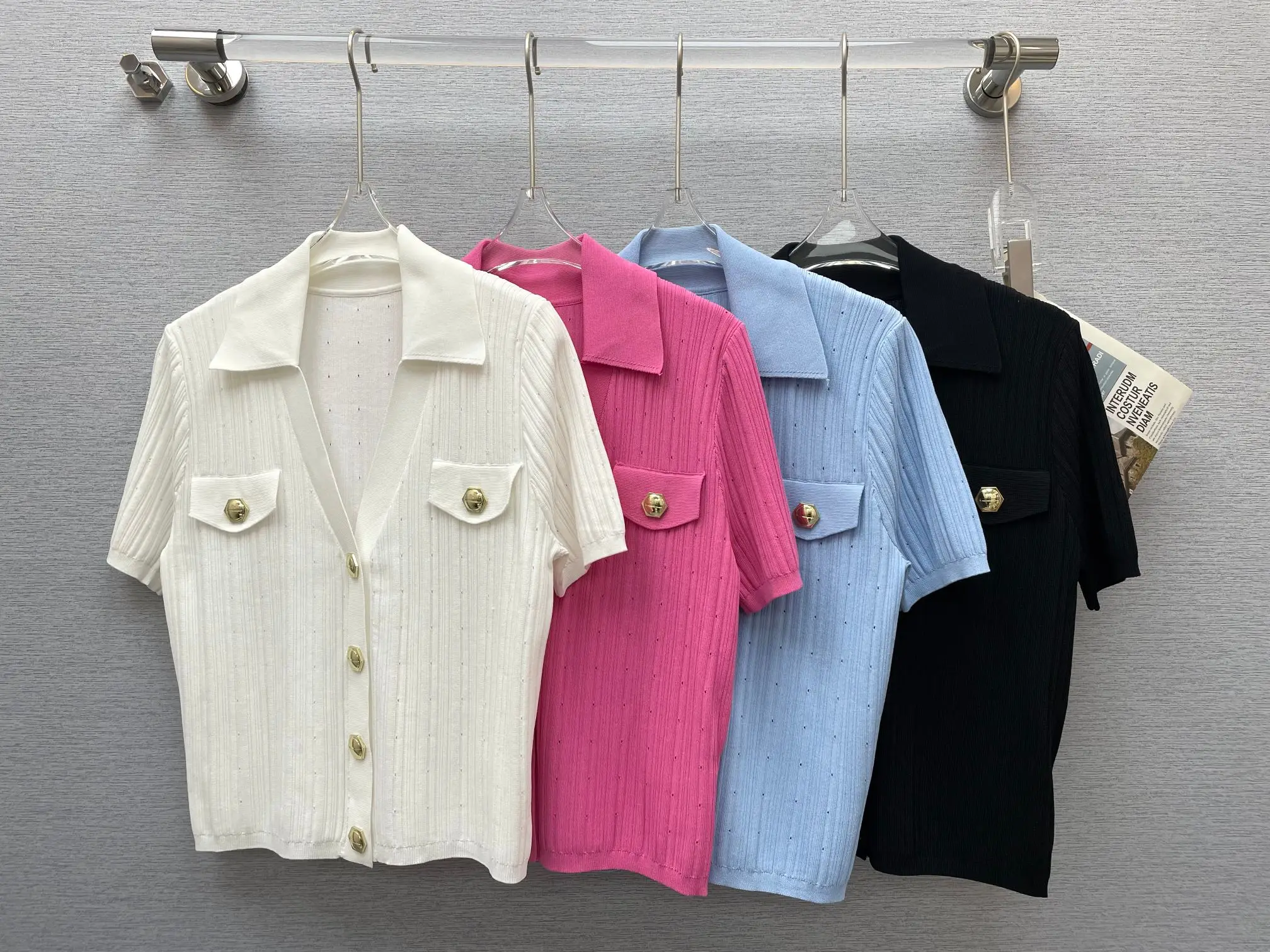 

New 2023 spring summer women slim knitted sweaters celebrity sweet short sleeve hollow out v-neck jumpers