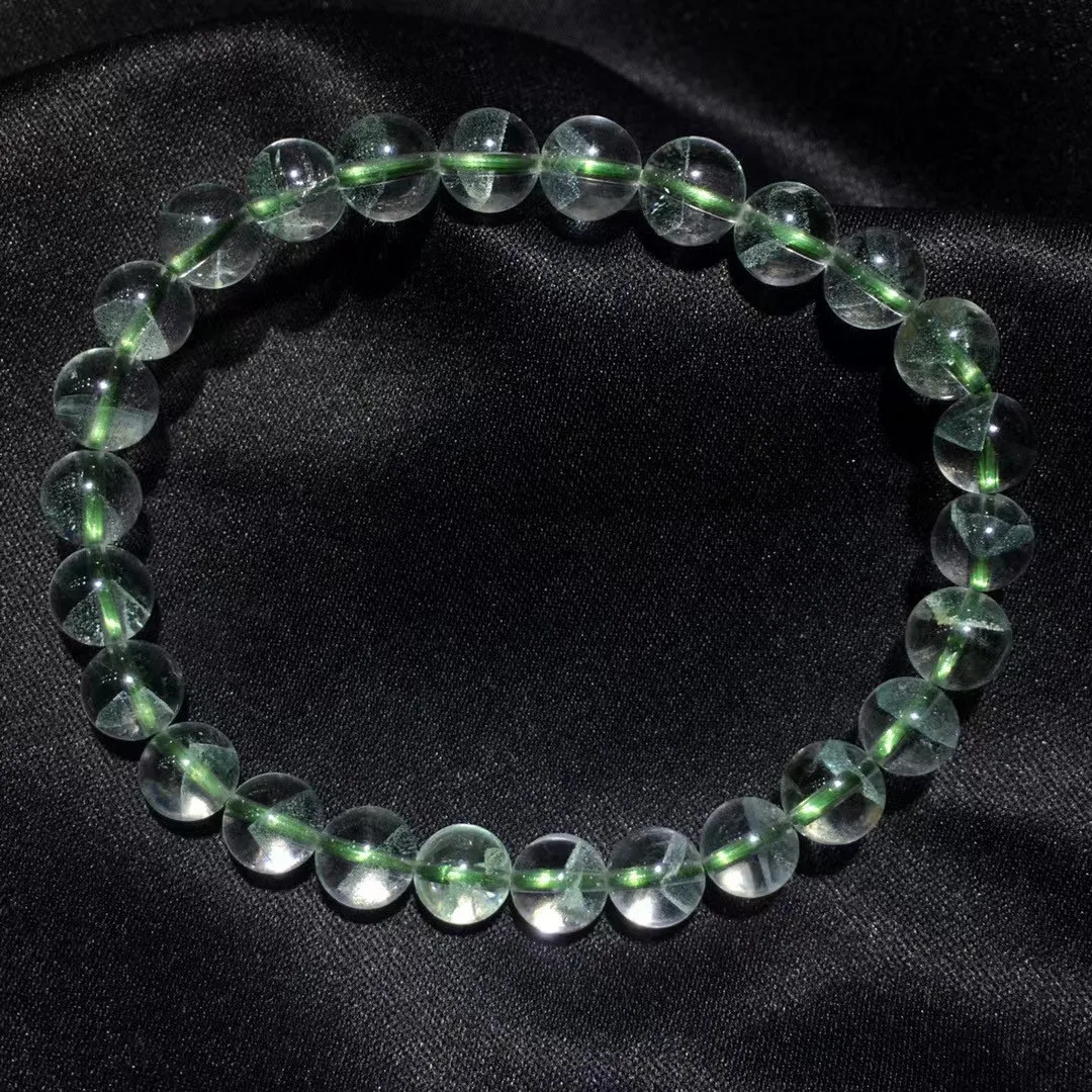 

Браслет из натурального зеленого фантомного кварца 7 мм для женщин и мужчин, красивый подарок, хрустальный камень, круглые бусины, драгоценный камень стандарта AAAAA