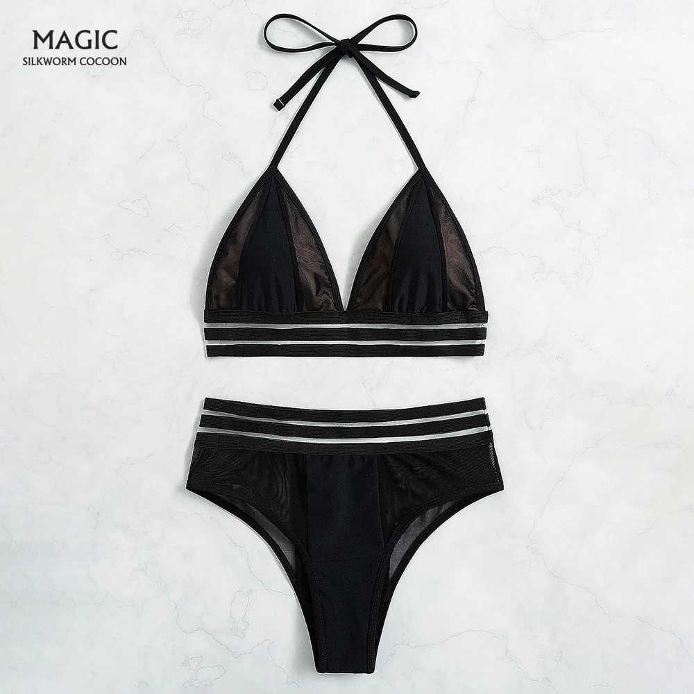 

Two Piece Bikini Female Sexy High Waist Swimsuit Women Halter Bandage Swimwear Backless Summer Women Two Piece Bikini Beachwear