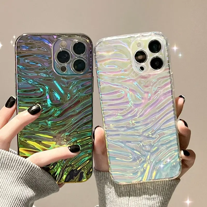 

Color Plated Clear Laser Silicone Phone Case For iPhone 13 12 11 Mini Xs Pro Max X Xr 8 7 Plus Matte Premium Stereo Wave Cover