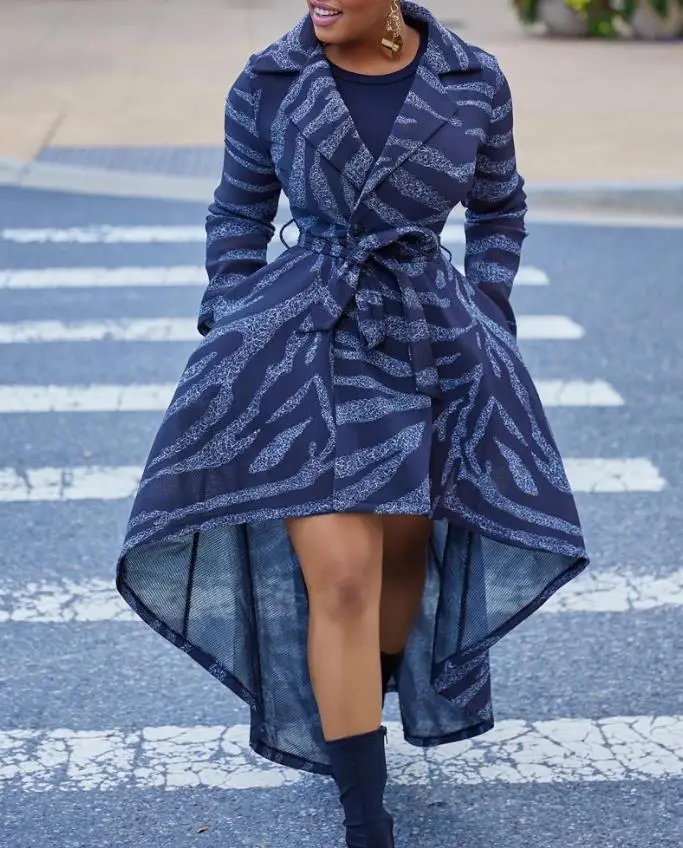 

Женское Асимметричное пальто с длинным рукавом, пальто с абстрактным принтом и высоким низким подолом, с длинным рукавом, с винтажным принтом, осень 2022