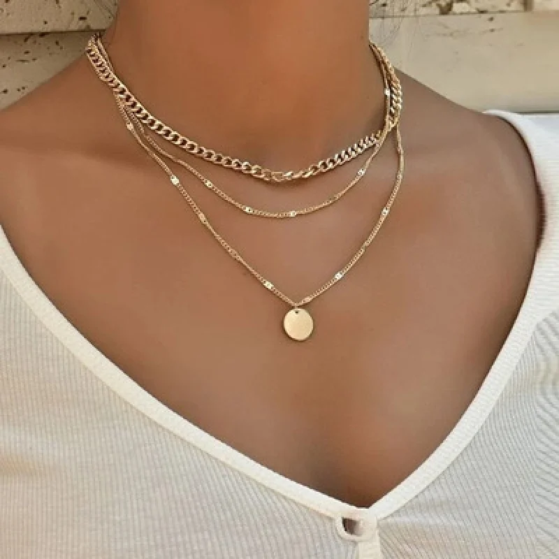 

Europe and America Cross Border New Alloy Chain Clavicle Chain Creative Retro Simple Gold Multi-Layer Necklace Choker Jewelry