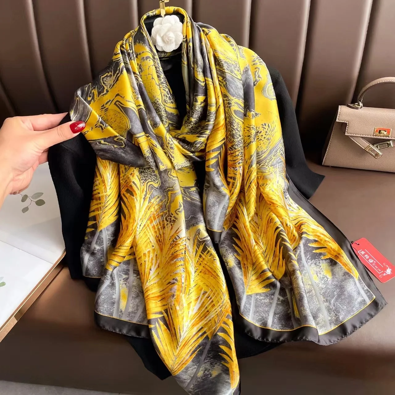 

180*90cm Luxury Brand Women Summer Silk Scarves Shawls Lady Wraps Soft female Geometry beach stole bandanna foulard muffler