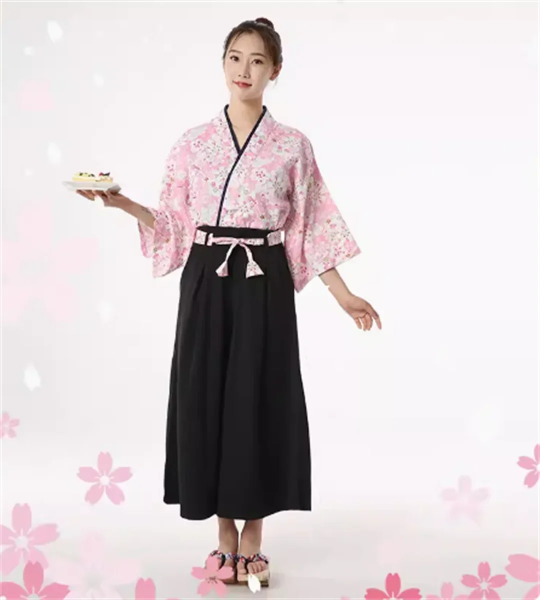 Наряд в японском стиле для работы ресторане Женский комплект ресторана с цветами