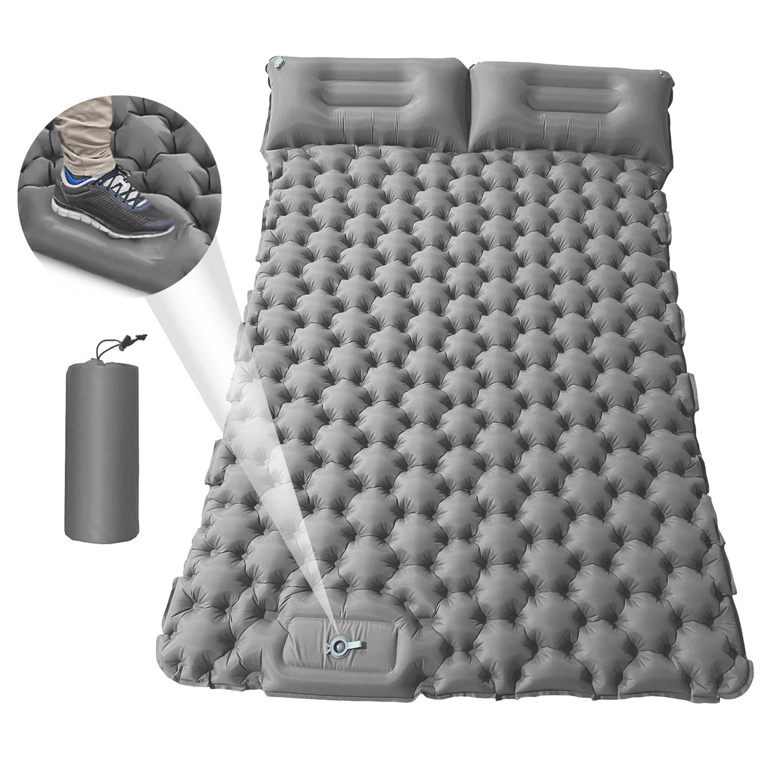 

2 Person Outdoor Sleeping Pad Camping Inflatable Mattress with Pillows Travel Mat Folding Bed Ultralight Air Cushion Trekking