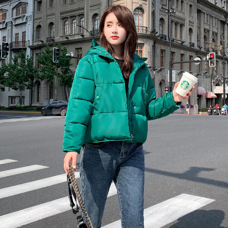 Winter Cotton Coats Korean Casual Overcoat Female New Loose Hooded Short Parkas Mujer Harajuku Coat Jacket Women Oversized White