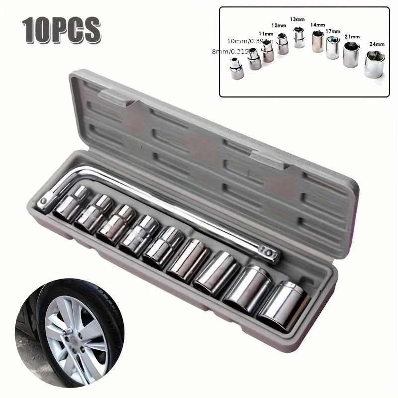 Набор головок из хромованадиевой стали комплект 10 предметов 8/10/11/12/13/14/17/24 мм для