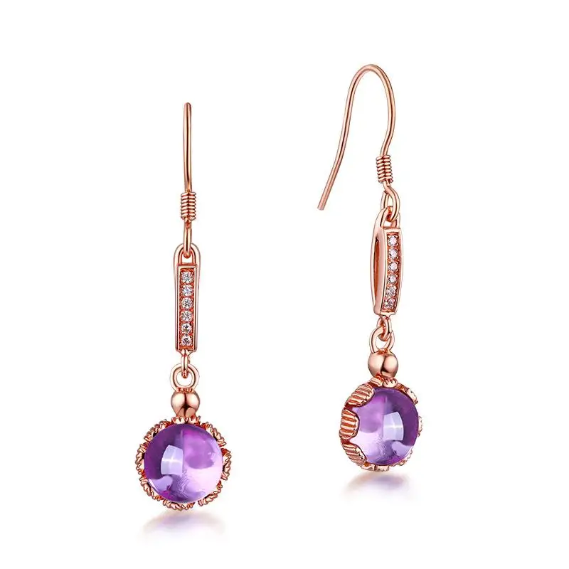 

Natural Amethyst Earrings S925 Sterling Silver Plated Rose Gold Amethyst Crystal Dangle Earring Women Genuine Gemstone Jewelry