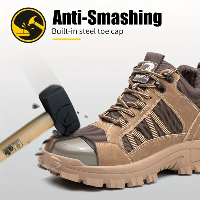 

CEATSAFETV Men's Steel Toe Work Safety Boots, Anti-Smashing Wear-resistant Puncture Proof Anti-skid Work Shoes Work Footwear