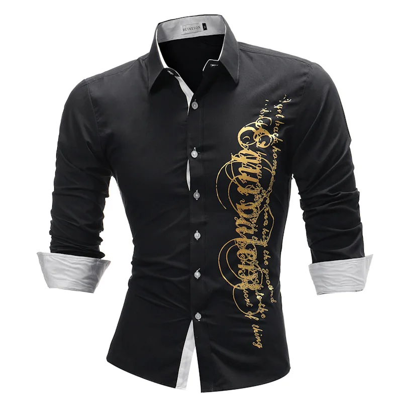 2022 Men's Casual Dress Shirt Fashion Designer Bronzing Pattern Fashion Long Sleeve Slim Fit  landuxiu
