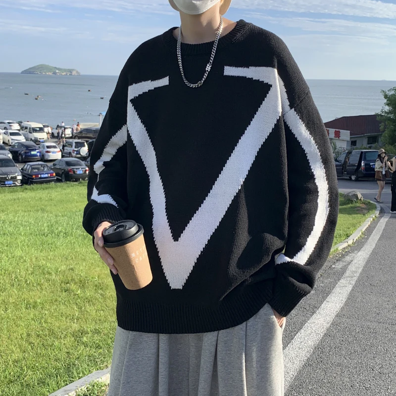 

Autumn New Men's Sweater Fashion Casual Comfort Relaxed Youth Personality Versatile Round Neck Long Sleeve Knitted Top M-2XL