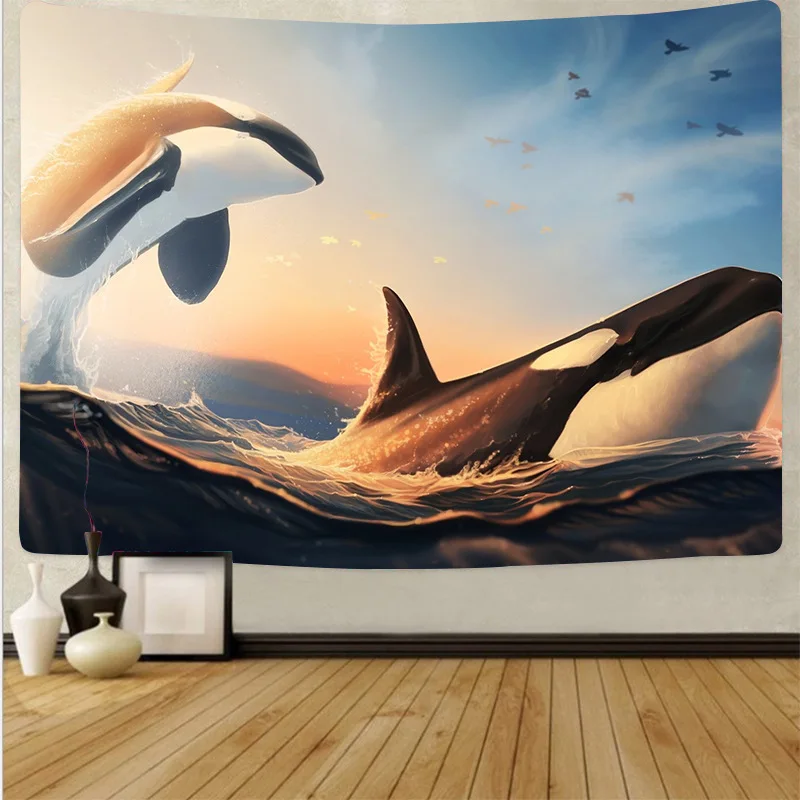 

Psychedelic Tapestry Wall Hanging Trippy Hippie Whale Ocean Wall Blanket Decorations Tapestry for Bedroom Living Room