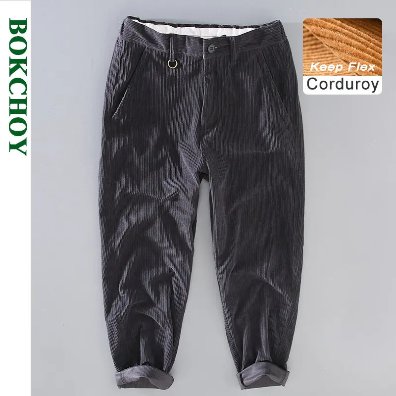 

2022 Autumn Winter New Men Vintage Corduroy Plus Velvet Pants Warm Heavy Weight Straight Casual Soft Big Pockets Trousers JR010