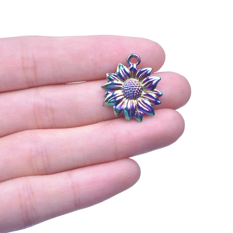 

10pcs Alloy Electroplating Colorful Sunflower Pendant 21*19mm Rainbow Color DIY Jewelry Necklace Earring Bracelet Charms