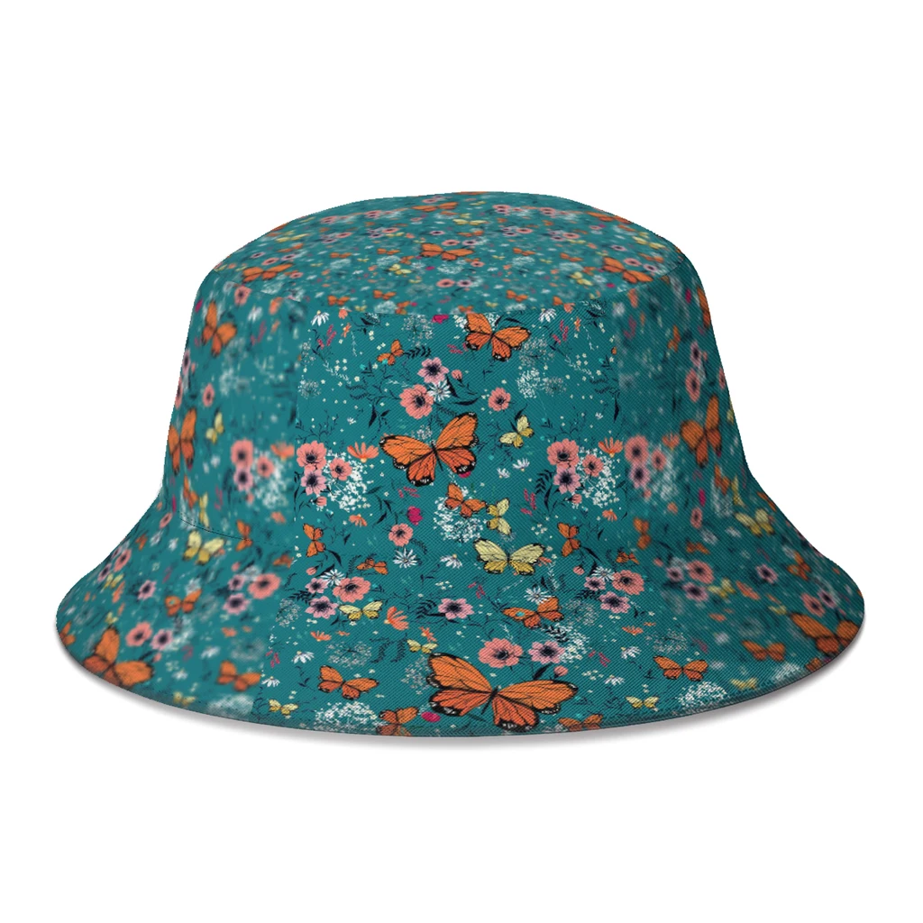 

New Unisex Polyester Butterfly Garden Design Animals Bucket Hats Women Summer Sunscreen Panama Cap Men Outdoor Fishing Hats