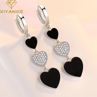 xiyanike vintage black heart zircon long drop dangle hoop earrings for women girl korean fashion ear jewelry gift party %d1%81%d0%b5%d1%80%d1%8c%d0%b3%d0%b8