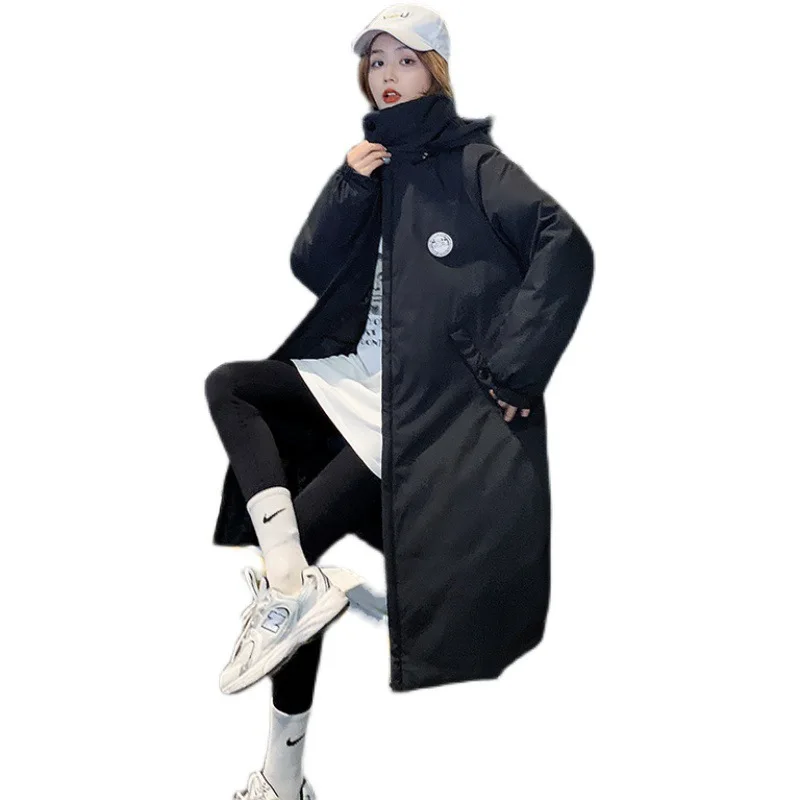Winter 2022 new long cotton clothing women's fashion cotton clothing in the long knee hooded thick loose cotton-padded jacket