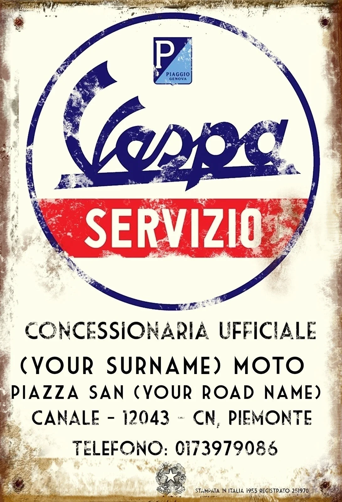 

Vespa Service Retro Metal Tin Sign Poster Home Garage Plate Cafe Pub Motel Art Wall Decor