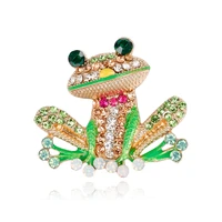tulx cute rhinestone frog brooch vivid animal pin corsage crystal green enamel frog brooches women sweater accessories jewelry