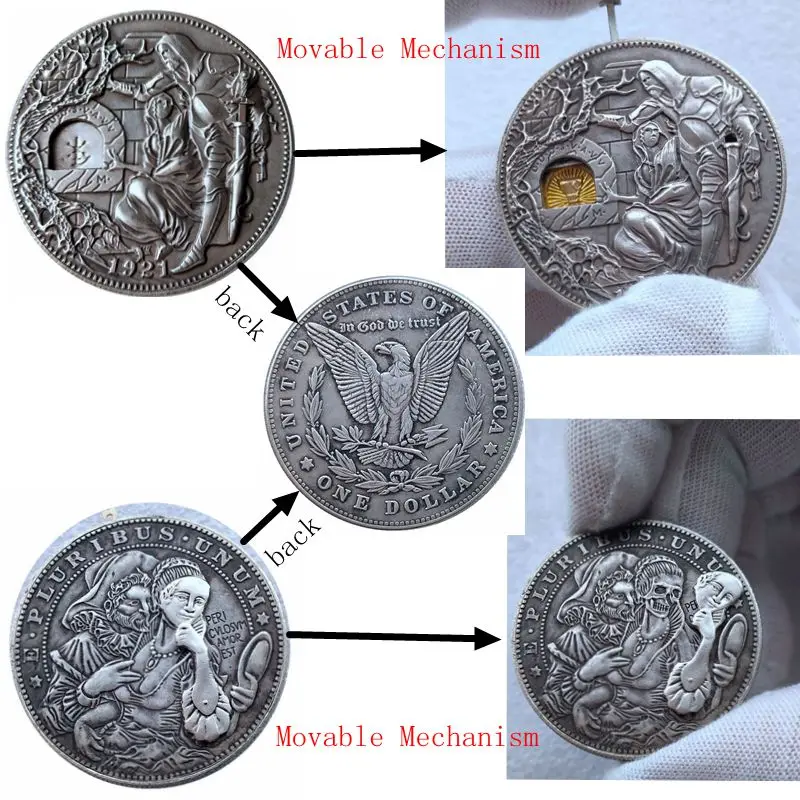 Монета с подвижным механизмом, 2 шт./партия, маска для девочек в подарок ко Дню Святого грейла и скелетона