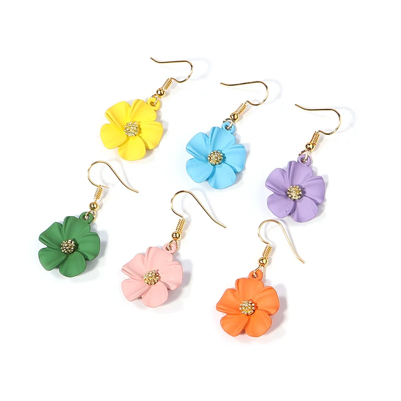 

2Pcs Alloy Flower Hang Earrings With Gold Color Hook Girls Fashion Dangle Earring Gift Charm Accessories Diy Jewelry Supplies