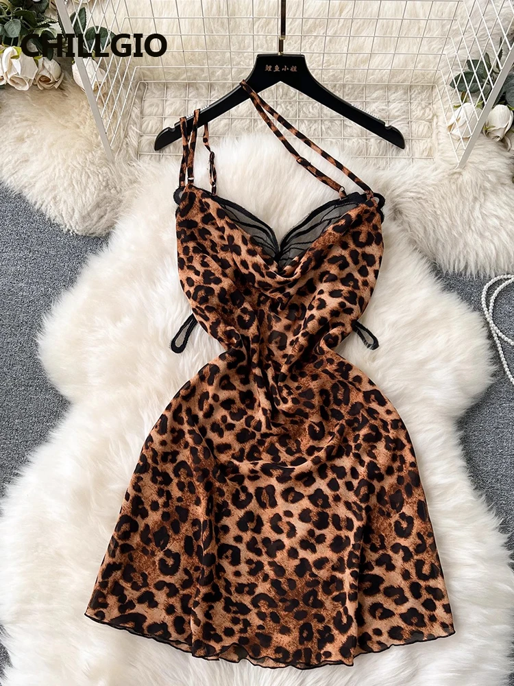 CHILLGIO женское сексуальное леопардовое платье на бретельках Летняя мини Пижама