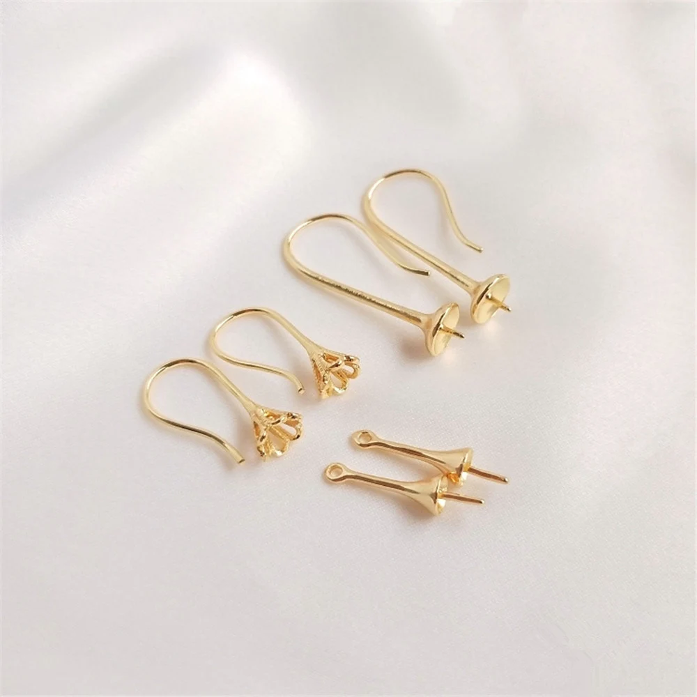 

14K Gold Filled Plated Diy earring material with half hole bead needle stick Crystal pearl earhook pendant holder