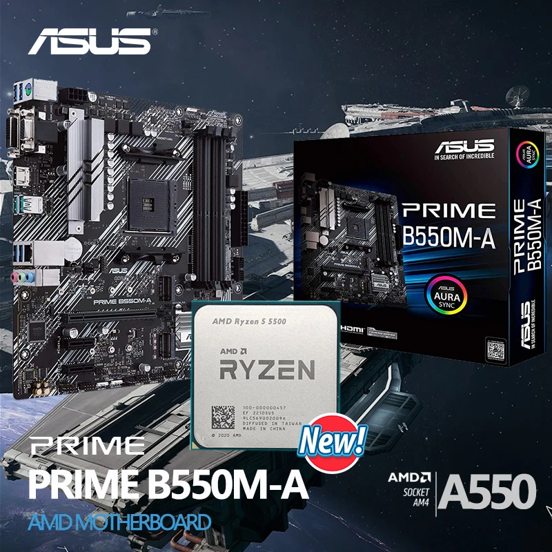Nueva placa base AMD Ryzen 5 5500 R5 5500 + ASUS Prime B550M A AMD AM4 B550 3rd Gen Ryzen Gaming PCIe 4,0 todo nuevo pero sin ventilador