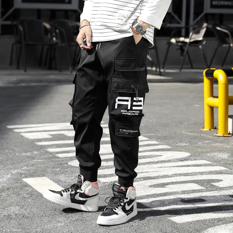 HIQOR Ribbons Multi Pockets Cargo Pants Men Harajuku Casual Track Trouser Hip Hop Streetwear Techwear Pants Joggers Men images - 6