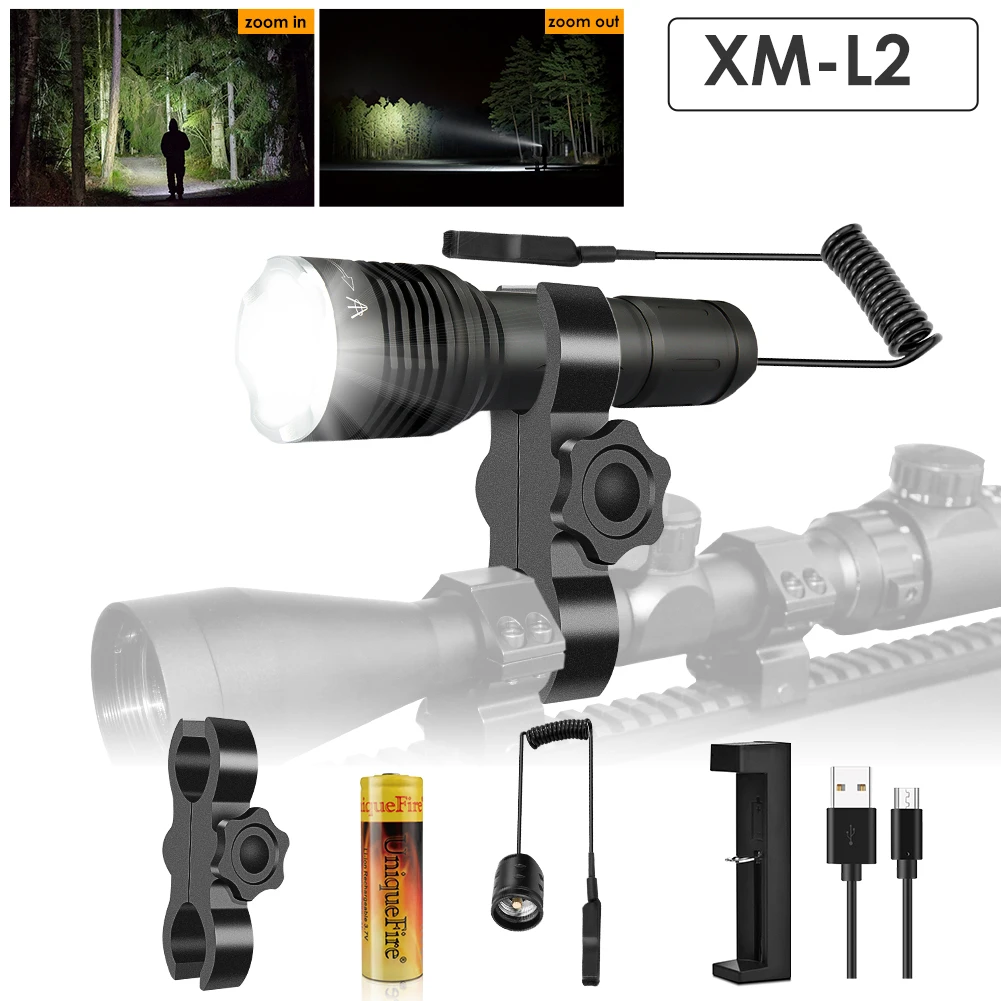UniqueFire 1506 XM-L2 White Light Flashlight Full Set Zoomable Lamp 5 Modes Protable Tactical Super Bright Torch Outdoor Camping