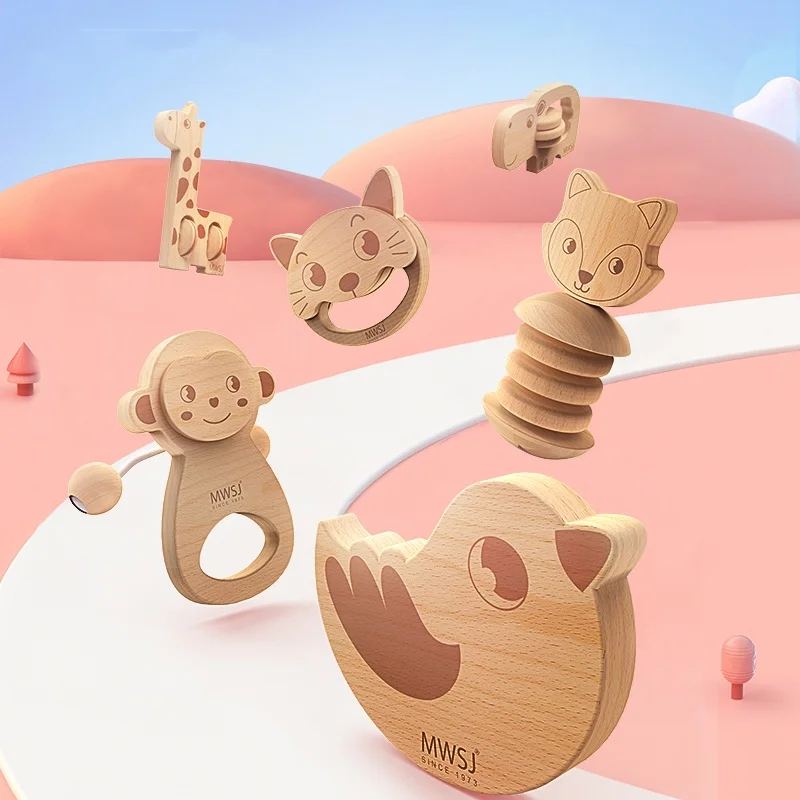 Деревянная игрушка Монтессори кольцо Iwood для шлифовки зубов геометрическая