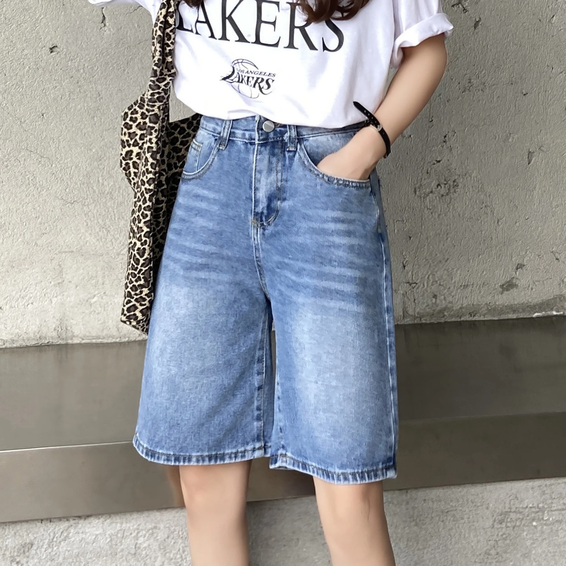 2023 New Summer Women Denim Shorts Women Harem Ruffled Blue High Waisted Shorts Female Elastic Jeans Shorts Casual Female Loose