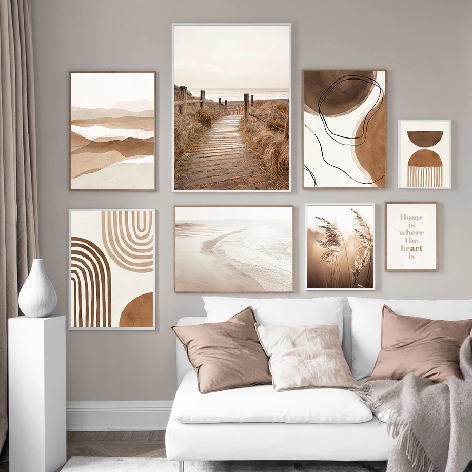 

Beige Abstract Poster Reed Waves Hill Beach Wall Art Canvas Paintings Bohemian Nature Landscape Print Living Room Decoration