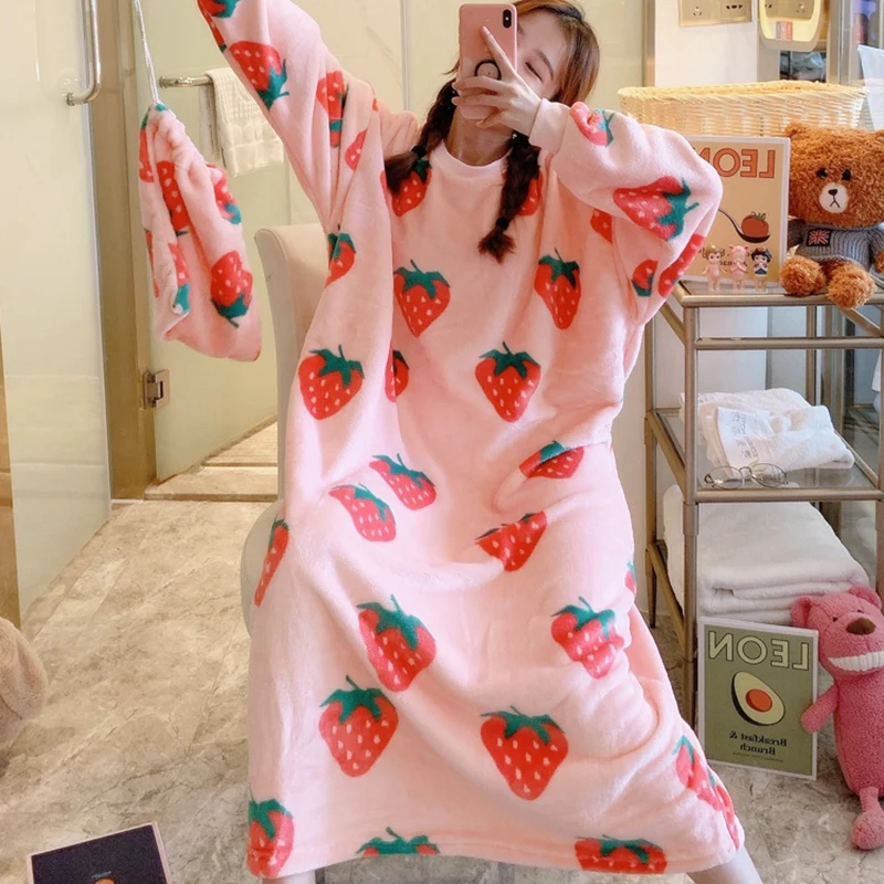 Winter Romper Sleepwear Warm Flannel Nightwear One-piece Clothes Cute Cartoon Girls Jumpsuit Homewear Flannel Pajamas