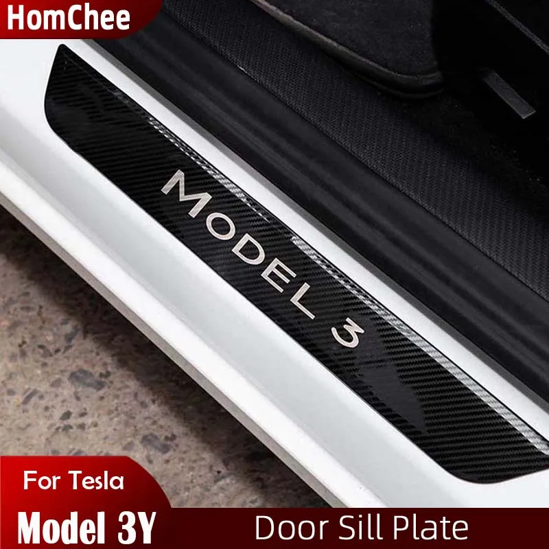 Stainless Steel Car Door Sill Plate Protection for Tesla Model 3 Accessories Model Y Car Threshold Strip Car Sticker 2017-2022