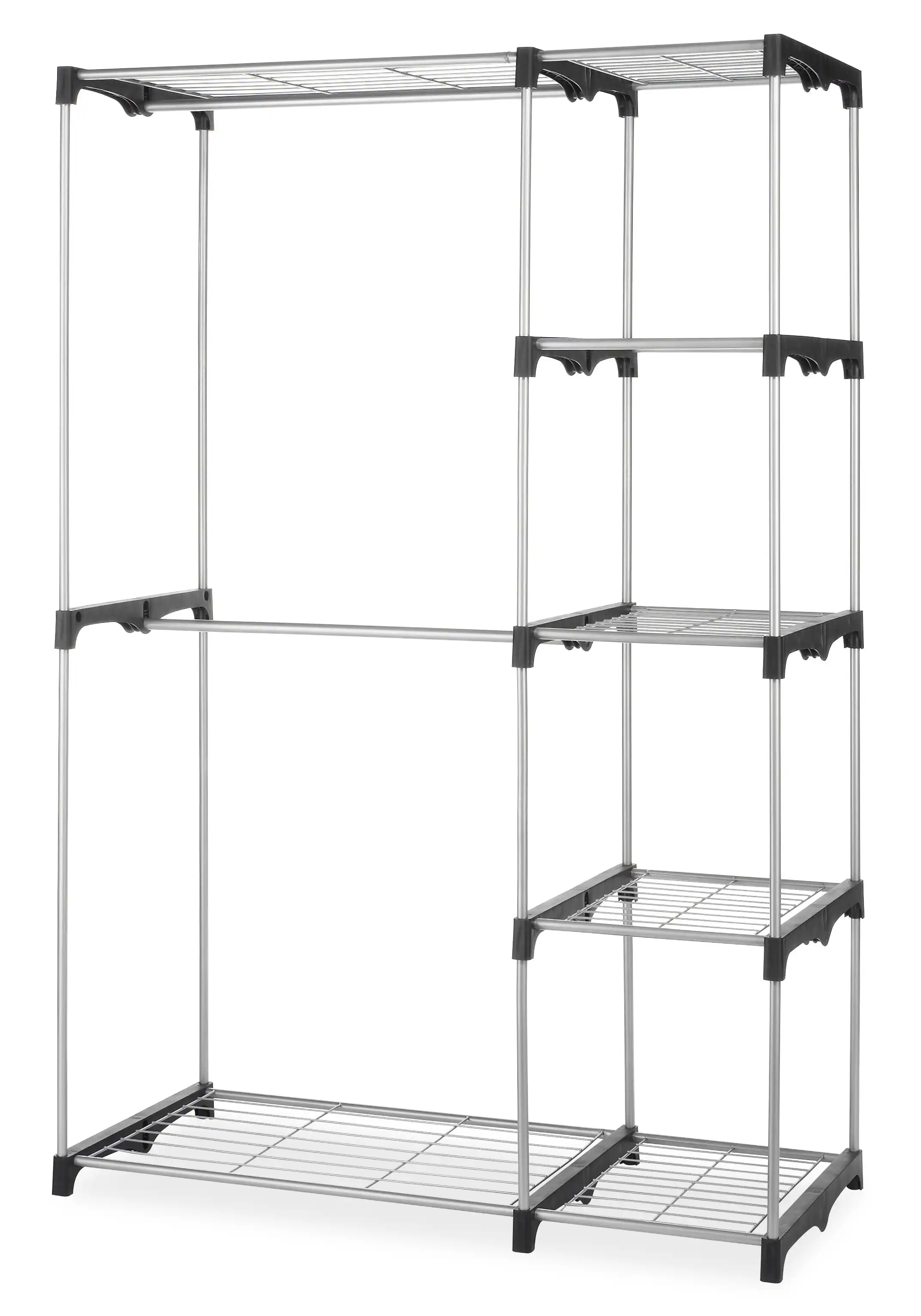 

Double Rod Closet System, Metal with Resin Connectors, Silver and Black