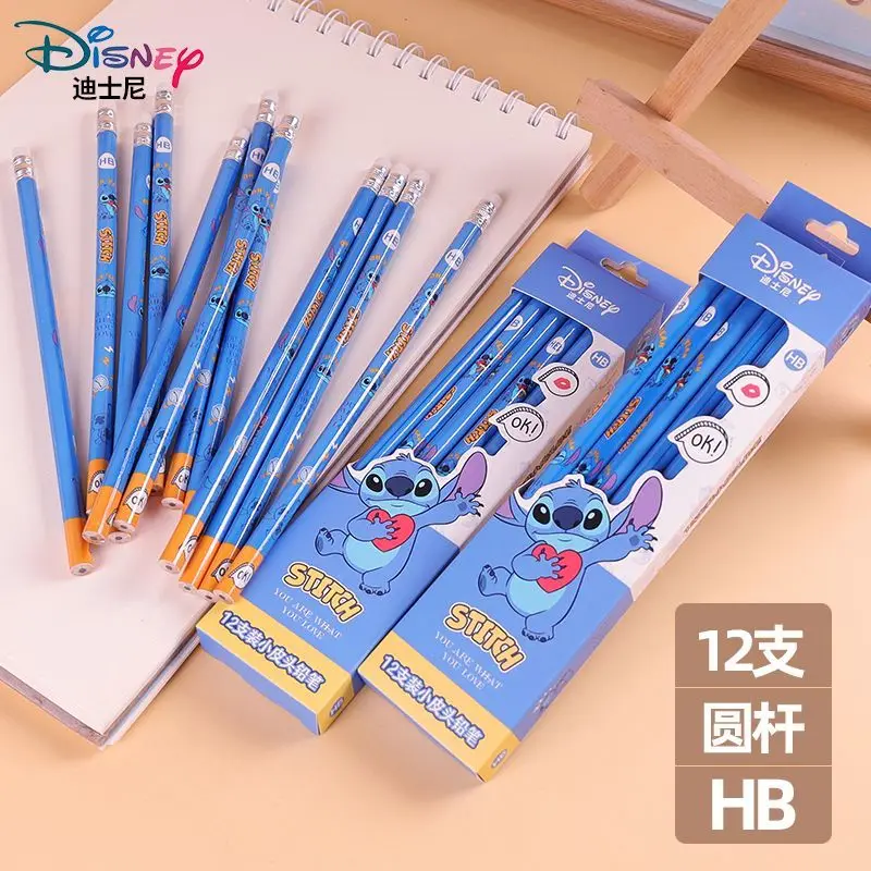 

12pcs/set Disney Stitch Kids Pencil Stitch Anime figures HB Cute Cartoon With Eraser Student Pencil Boys Girls Study Stationery