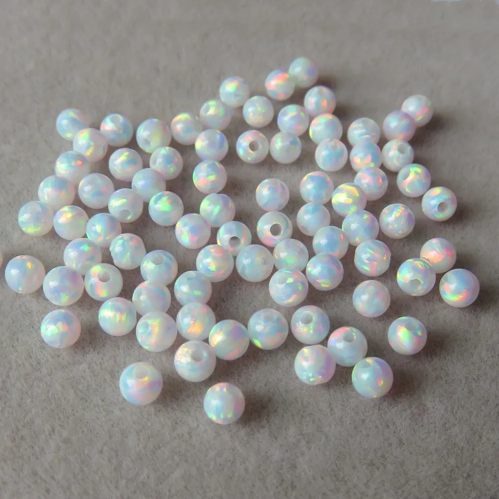 100pcs/ lot   3mm   Full Drilled Synthetic Round Ball Opal  Beads Round Cut Fire Opal Stone