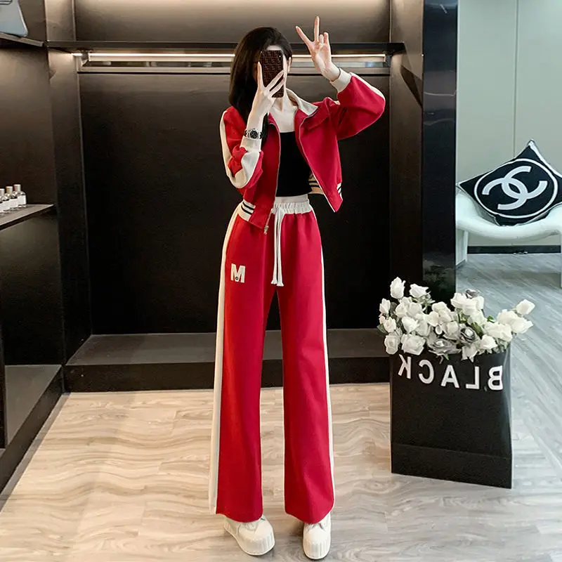 

Fashion Jacket Pants Two-piece Set for Women 2023 Spring Autumn Korean Lapel Coat Matching Casual Sports Trousers Suit Feamale