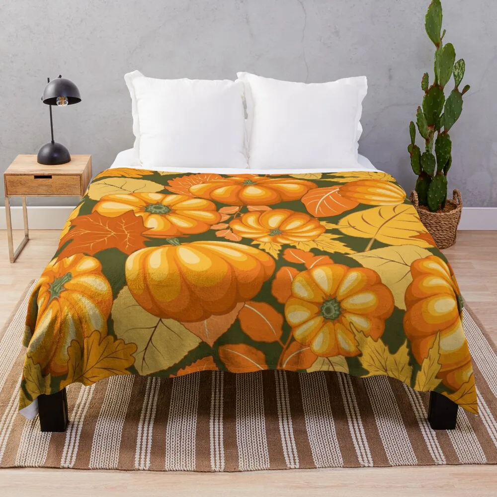 Pumpkins and Autumn Leaves Party Throw Blanket Knitted blanket microfiber fabric