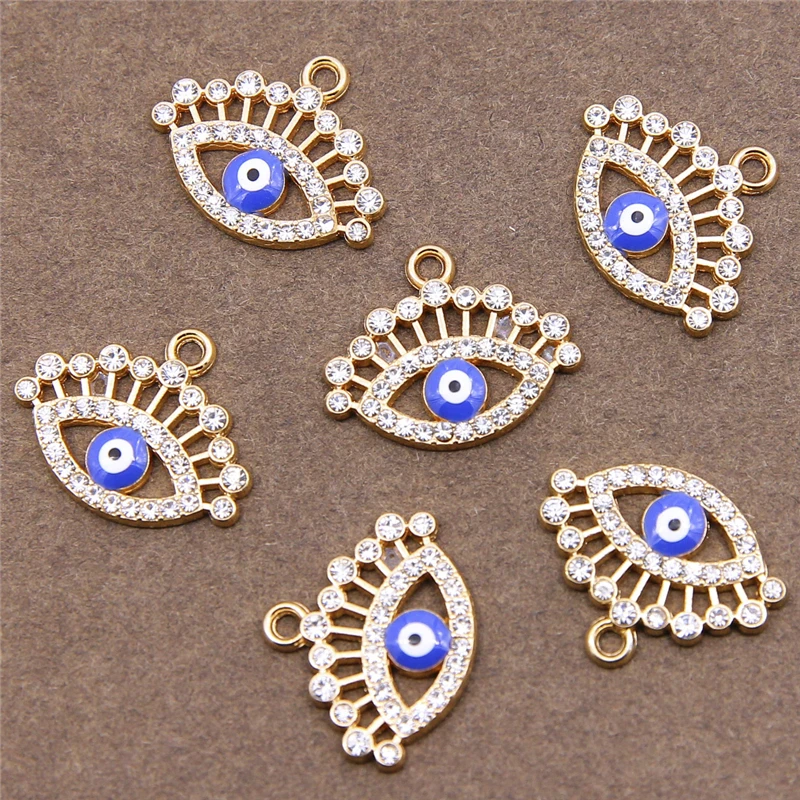 6 штук 22 * 17 мм Значок из цинкового сплава с красным эмалевым глазом и вставками страз Роскошный синий Ожерелье, серьги, браслет из ювелирных изделий DIY Handmade.