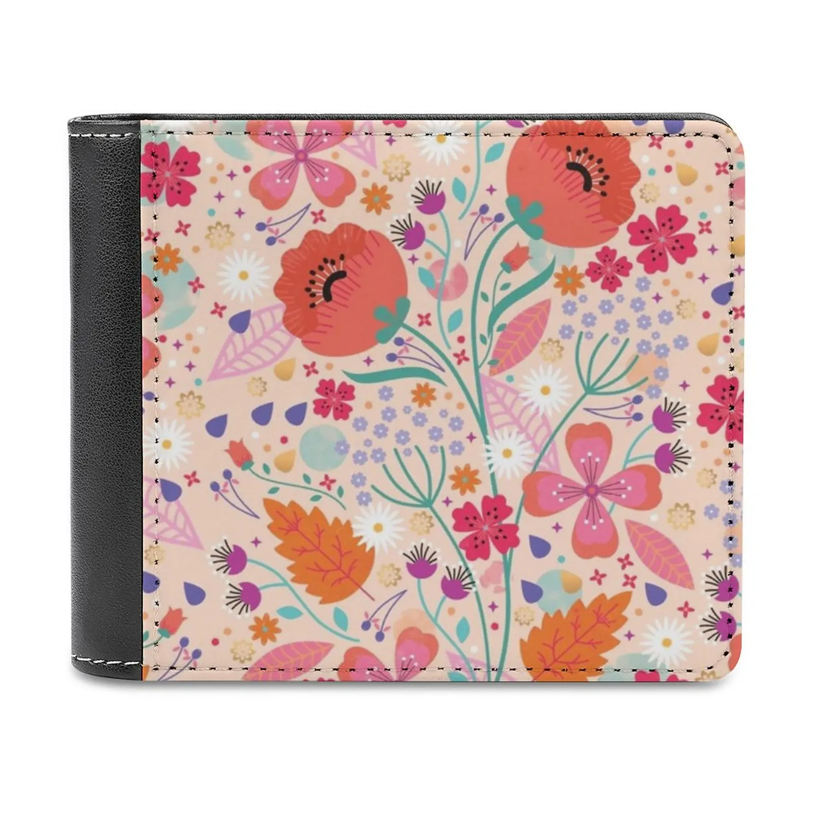 

Spring Leather Wallet Credit Card Holder Luxury Wallet Flowers Flower Floral Folk Decorative Spring Nature Leaves Personalized